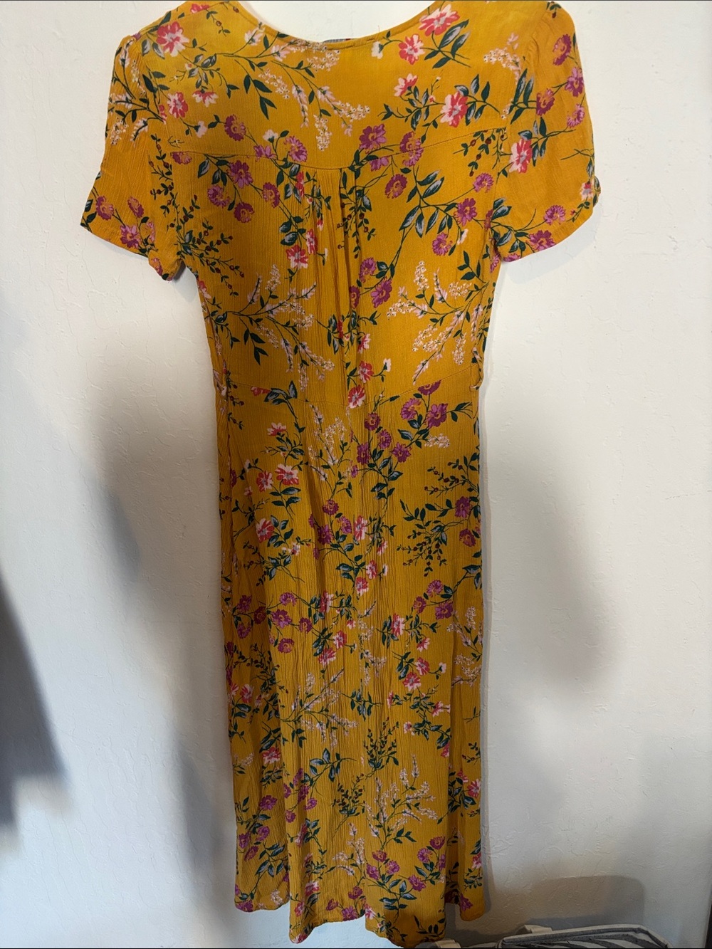 Floral V-Neck Midi Dress in Mustard Floral - Picture 5 of 5